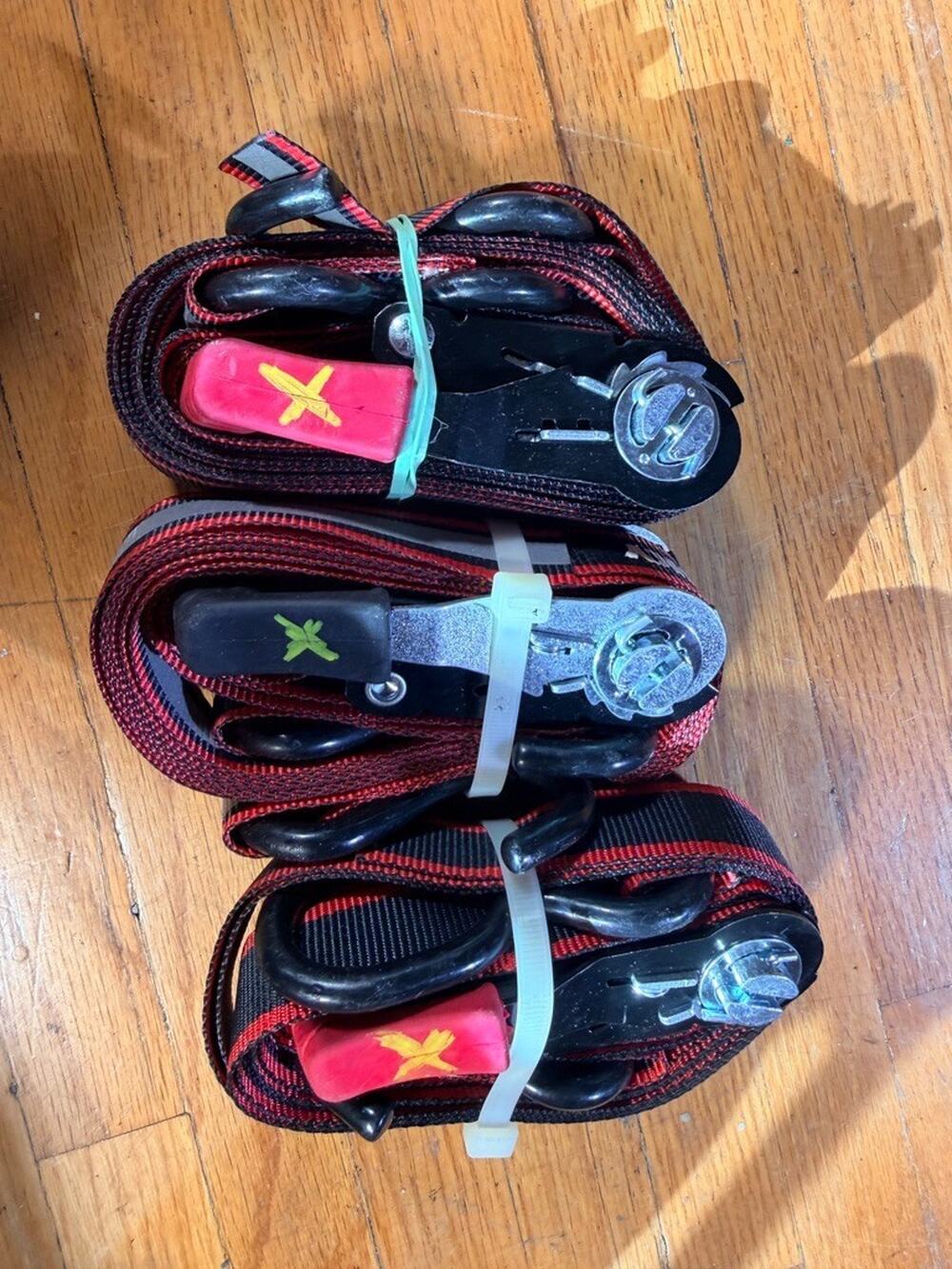 Lot of 3 Heavy-Duty Ratchet Tie-Down Straps Red & Black
